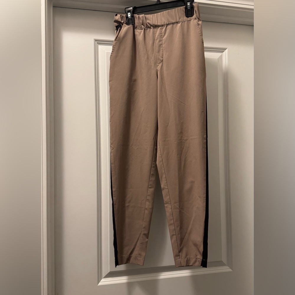 Frayed jeans Women's Tan Joggers with Black Stripe